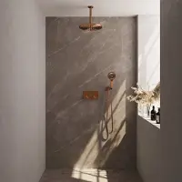 Brauer Edition Inbouw Doucheset - Ronde Handdouche - 30cm Hoofdouche - Plafondbuis - Wandsteun - Geborsteld Koper PVD - Messing - Kranen, - Kranen, Douchekranen, Douchesets, Inbouw douchesets