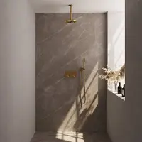 Brauer Edition Inbouw Doucheset - Staafhanddouche - 20cm Hoofdouche - Plafondbuis - Wandsteun - Geborsteld Goud PVD - Messing - Kranen, Douchekranen, - Kranen, Douchekranen, Douchesets, Inbouw