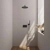 Brauer Edition Inbouw Doucheset - Staafhanddouche - 30cm Hoofdouche - Gebogen Wandarm - Wandsteun - Mat Zwart - Messing - Kranen, Douchekranen, - Kranen, Douchekranen, Douchesets, Inbouw douchesets