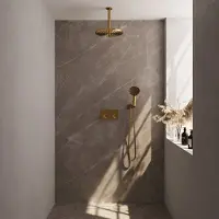 Brauer Edition Inbouw Doucheset - Ronde Handdouche - 30cm Hoofdouche - Plafondbuis - Wandsteun - Geborsteld Goud PVD - Messing - Kranen, Douchekranen, - Kranen, Douchekranen, Douchesets, Inbouw