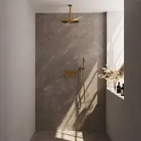 Brauer Carving Inbouw Doucheset - Staafhanddouche - 30cm Hoofdouche - Plafondbuis - Wandsteun - Geborsteld Goud PVD - Messing - Kranen, Douchekranen, - Kranen, Douchekranen, Douchesets, Inbouw