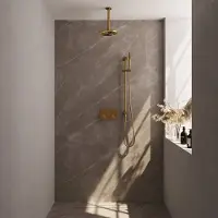 Brauer Edition Inbouw Doucheset - Staafhanddouche - 20cm Hoofdouche - Plafondbuis - Glijstang - Geborsteld Goud PVD - Messing - Kranen, Douchekranen, - Kranen, Douchekranen, Douchesets, Inbouw