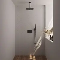Brauer Edition Inbouw Doucheset - Staafhanddouche - 30cm Hoofdouche - Plafondbuis - Wandsteun - Mat Zwart - Messing - Kranen, Douchekranen, - Kranen, Douchekranen, Douchesets, Inbouw douchesets