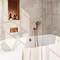 Brauer Copper Edition thermostatische inbouw badkraan met drukknoppen SET 04 met badvulcombinatie en 3-standen handdouche en doucheslang en wandaansluitbocht koper geborsteld PVD
