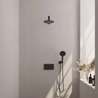 Brauer Edition Inbouw Doucheset - Ronde Handdouche - 20cm Hoofdouche - Rechte Wandarm - Wandsteun - Mat Zwart - Messing - Kranen, Douchekranen, - Kranen, Douchekranen, Douchesets, Inbouw douchesets