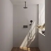 Brauer Gunmetal Carving thermostatische inbouw regendouche met drukknoppen SET 59 met 20 cm douchekop en plafondarm en 3-standen handdouche en doucheslang en wandaansluitbocht gunmetal geborsteld PVD