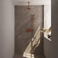 Brauer Edition Inbouw Doucheset - Staafhanddouche - 20cm Hoofdouche - Plafondbuis - Glijstang - Geborsteld Koper PVD - Messing - Kranen, Douchekranen, - Kranen, Douchekranen, Douchesets, Inbouw