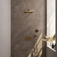 Brauer Edition Inbouw Doucheset - Ronde Handdouche - 30cm Hoofdouche - Rechte Wandarm - Wandsteun - Geborsteld Goud PVD - Messing - Kranen, - Kranen, Douchekranen, Douchesets, Inbouw douchesets