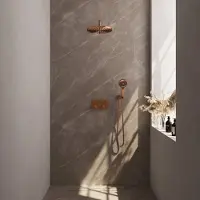 Brauer Edition Inbouw Doucheset - Ronde Handdouche - 30cm Hoofdouche - Gebogen Wandarm - Wandsteun - Geborsteld Koper PVD - Messing - Kranen, - Kranen, Douchekranen, Douchesets, Inbouw douchesets