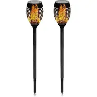 Benson Solar Tuinfakkel - 8x - zwart - LED flame effect - oplaadbaar - D12 x H74 cm - tuinlamp