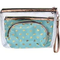 Juleeze Toilettas Dames Set van 3 23x17 / 20x13 / 18x12 cm Turquoise Polyester Hartjes