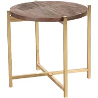 Label51 Dox mangohouten bijzettafel met gouden frame 40x40x40cm
