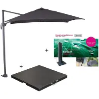 Garden Impressions Hawaii zweefparasol S 250x250 - donker grijs/zwart met 80 kg parasolvoet en parasolhoes