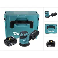 Makita Slijpmachine + polijstmachine, DBO 180 T1J Accuschuurmachine 18 V 125 mm + 1x accu 5.0 Ah + Makpac - zonder lader (Excentrische schuurmachine)