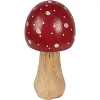 Clayre & Eef Decoratie Paddenstoel Ø 8x16 cm Rood Hout Rood