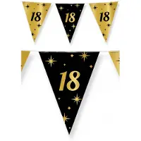 Paper Dreams 3x stuks leeftijd verjaardag feest vlaggetjes 18 jaar geworden zwart/goud 10 meter - Vlaggenlijnen