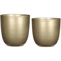Mica Decorations Plantenpot/bloempotten set - 2x stuks - keramiek - goud - D25 en D31 cm - Plantenpotten