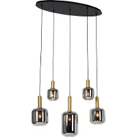 QAZQA Slimme hanglamp zwart met goud en smoke glas ovaal 5-lichts incl. 5 Wifi A60 - Zuzanna