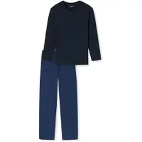 Schiesser 180251-804 Pyjama Lang V-hals Pied-de-poule Nachtblauw - Maat 50