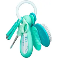 Sophie de Giraf Baby Verzorgingsset - 5-in-1 - Badthermometer, Schaartje, Nagelknipper, Kam & Haarborstel - Aan handige sleutelring - Vanaf 0 maanden - Blauw/Turquoise
