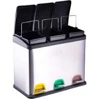 Dirt Devil Pedaalemmer 3x 15L - Prullenbak Afvalscheiding - RVS - Zilver