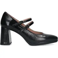 Manfield Zwarte leren mary jane pumps | Maat 40