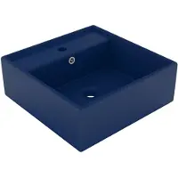 vidaXL Wastafel met overloop vierkant 41x41cm keramiek mat donkerblauw