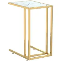 vidaXL Computer bijzettafel 50x35x65 cm gehard glas witmarmerkleurig