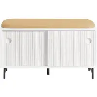 SoBuy Banc à Chaussures avec Coussin, 85 cm, Blanc