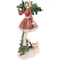 Clayre & Eef Beeld meisje 25x17x43 cm groen polyresin kerstdecoratie