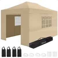LifeGoods - Partytent & Paviljoen - 3x4,5 m - Easy Up & Opvouwbaar - Waterdicht Met Zijwanden - Inclusief Draagtas Met Wieltjes - Polyester & Staal - Beige