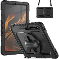 Accezz Rugged Backcover met schouderstrap voor de Samsung Galaxy Tab S8 Plus / S7 Plus / S7 FE 5G - Zwart