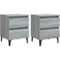 vidaXL Nachtkastjes 2 st met metalen poten 40x35x50 cm grijs sonoma