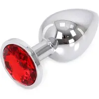 O-products Butt plug aluminium met rood kristal - large