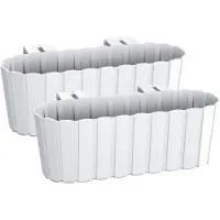Prosperplast Balkon plantenbak/bloembak - Set van 4x stuks - met haken - kunststof - rechthoekige - wit - 38 cm - Tuin/balkon decoraties