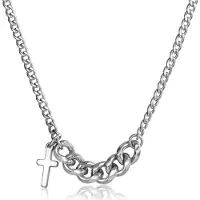 LGT JWLS Zilverkleurige Heren Ketting Met Schakel en Kruis
