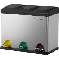 Songmics Metalen Trio Prullenbak - 3x 15 L Vakken Afval Scheiden - Afvalscheiding Pedaalemmer - Keuken Trash Can - 45 Liter