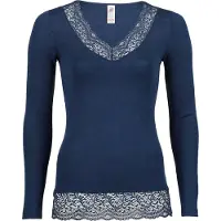 Engel - Women's Shirt L/S mit Spitze - Zijden ondergoed 34/36, blauw