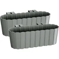 Prosperplast Balkon plantenbak/bloembak - Set van 3x stuks - met haken - kunststof - rechthoekige - grijs - 38 cm - Tuin/balkon decoraties