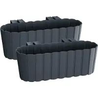 Prosperplast Plantenbak/bloembak met haken - Set van 3x stuks - antraciet grijs - 38 cm - kunststof - rechthoekige - voor balkon