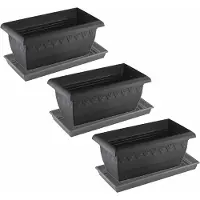 Hega hogar 4x stuks antraciet grijze plantenbakken/bloembakken met onderschaal/water opvang bord - formaat 40 x 20 x 16 cm