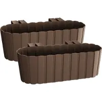Prosperplast Balkon plantenbak/bloembak - Set van 3x stuks - met haken - kunststof - rechthoekige - bruin - 38 cm - Tuin/balkon decoraties
