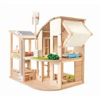 PlanToys Houten Speelgoed Groen poppenhuis met meubels