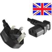 DINIC Apparaatsnoer met haakse C13 plug en haakse Britse (type G) stekker - 3x 0,75mm / zwart - 2 meter