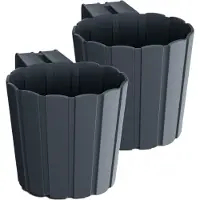Prosperplast balkon plantenpot - Set van 4x stuks - bloempot met haak - antraciet - kunststof - D14 cm - Tuin/balkon - hangend
