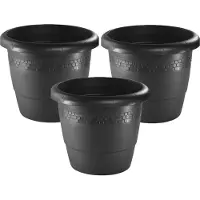 Hega hogar Bloempot/plantenpot antraciet kunststof diameter 30 cm - Set van 3x stuks - Hoogte 24 cm - Buiten gebruik