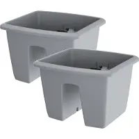 Prosperplast Balkon Plantenpot - 4x - lichtgrijs - kunststof - voor op railing - 29 x 29 cm