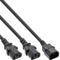 DINIC 2x C13 - C14 Y-stroomkabel - 1,20m + 2x 0,80m - 3x 1,00mm / zwart - 2 meter