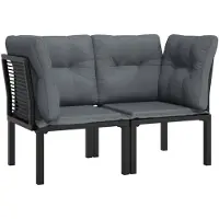 vidaXL Tuinhoekstoelen 2 st met kussens poly rattan zwart en grijs