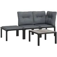 vidaXL 4-delige Loungeset poly rattan zwart en grijs